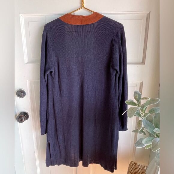 New Eileen fisher midnight blue brown silk tencel long open cardigan - Picture 5 of 8